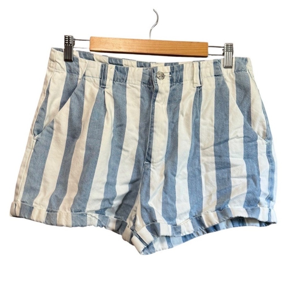 Forever 21 Striped Denim Shorts Womens 29 Blue White Excellent High Rise Cuffed